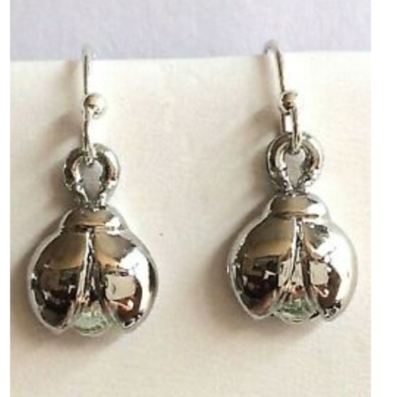 Silver Ladybug Earrings Hypoallergenic Dainty - Picture 4 of 8